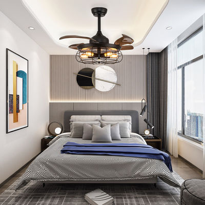 Phòng ngủ thoải mái E27 52 Inch chất lượng cao ẩm ẩm quạt trần DC động cơ với ánh sáng